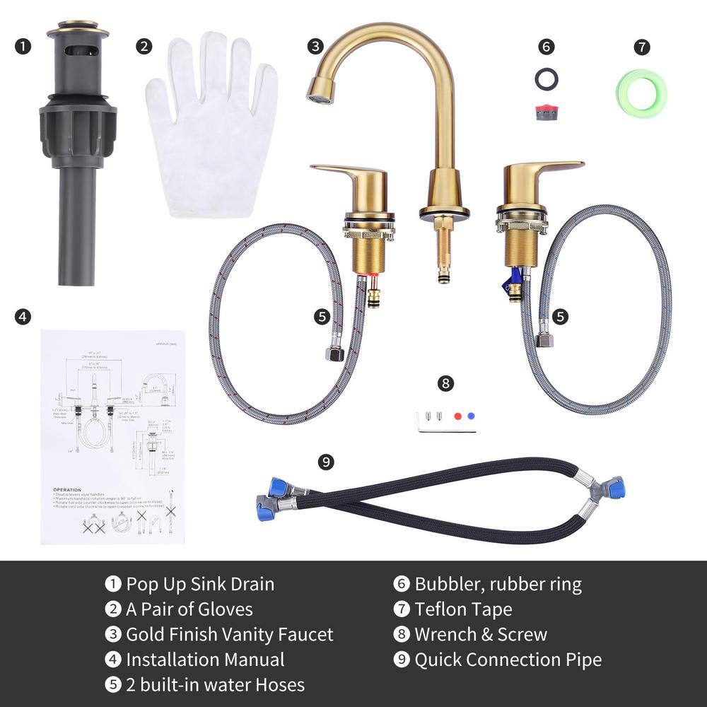 Brushed Gold Double Handle Widespread Bathroom Faucet with Pop-Up Drain