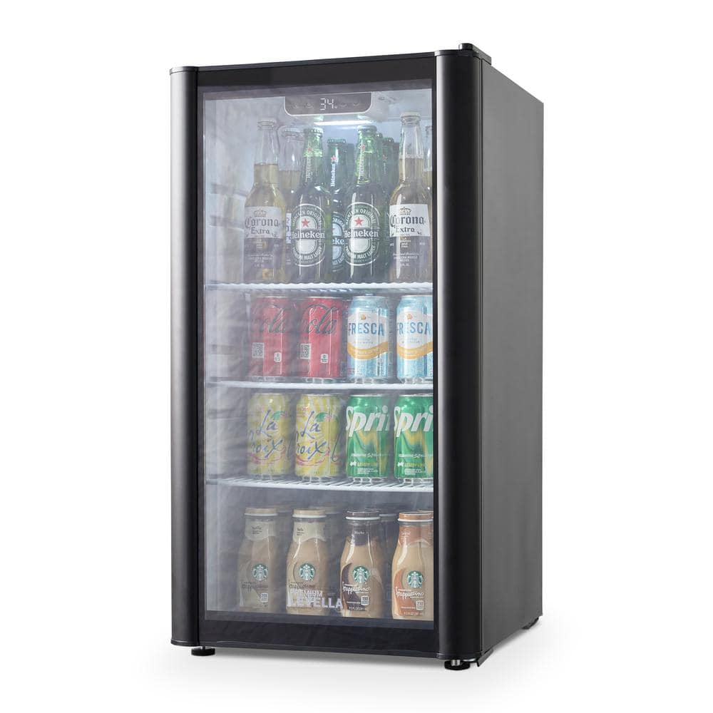 Black Glass Door Display Refrigerator with Adjustable Shelves