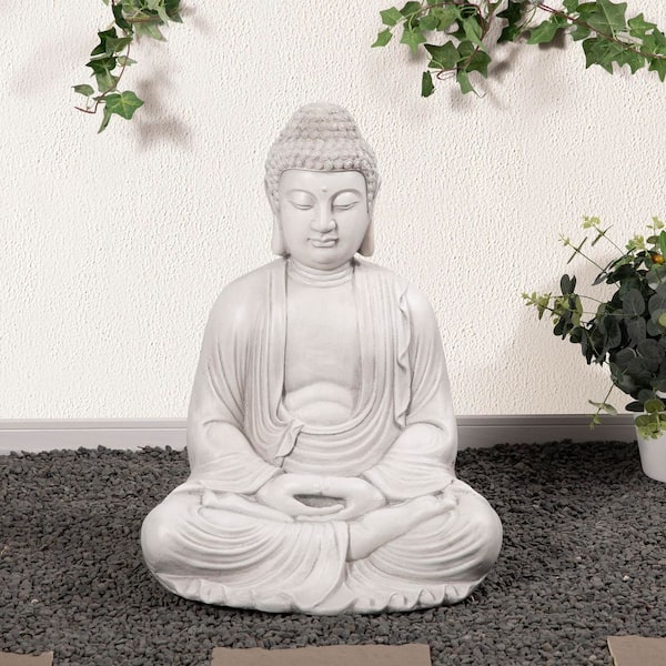 22.75 in. H MGO White Meditating Buddha Statue