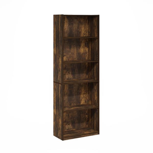 Furinno Gehry 71.42 in. Tall Amber Pine Wood 5-Shelf Standard Bookcase