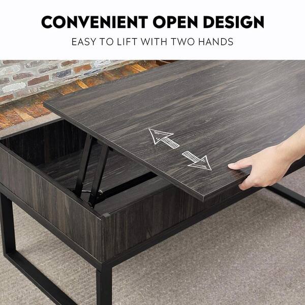 WLIVE Lift Top Coffee Table with Hidden Storage Compartment and Metal  Frame,Lift Tabletop and Sliding Drawer for Living Room Home, Office, Black