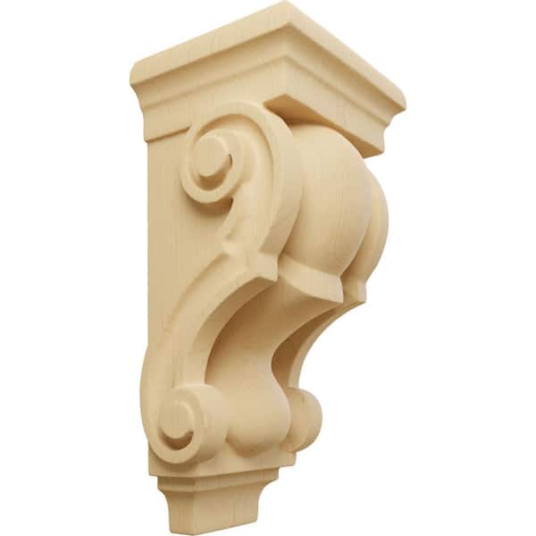 Ekena Millwork 3 in. x 3-1/2 in. x 7 in. Unfinished Wood Alder Small Traditional Corbel