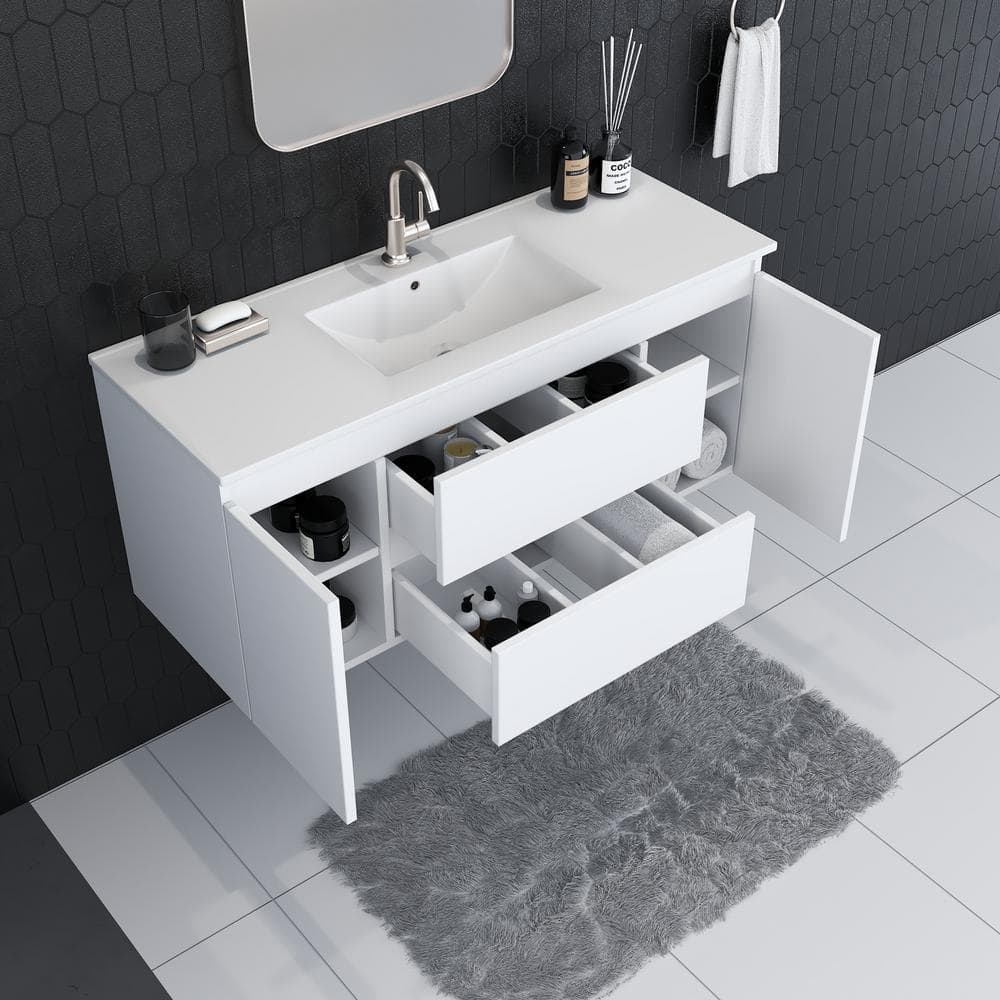 Salt 48" White Wall-Mounted Double Vanity with Acrylic Top