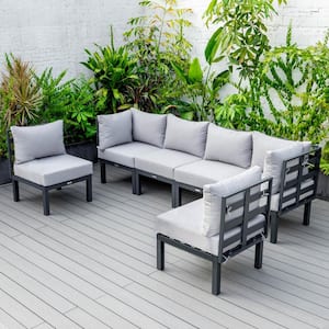 Chelsea Black 6-Piece Aluminum Outdoor Patio Sectional with Light Grey Cushions