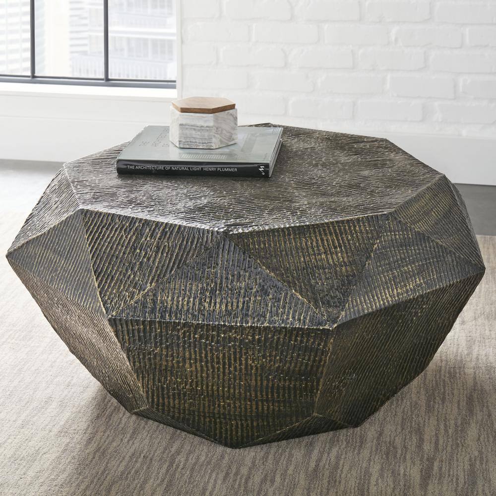 Octagon Gray Iron and Brass Cocktail Table