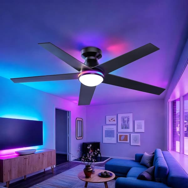 LED MULTI-FUNCTION FAN LIGHT シーリングライト LINJO 52 in. Black 5-Plywood Blades Flush Mount Standard RGB Light