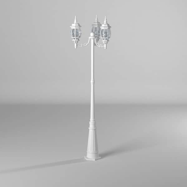 Designers Fountain - Riviera 3-Light White Cast Aluminum Line Voltage Hardwired Outdoor Wet-Rated Post Light with No Bulb Included