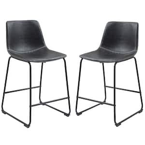 36.22 in.Black PU Leather Metal Frame Counter Height Bar Stool with Low Back(Set of 2)