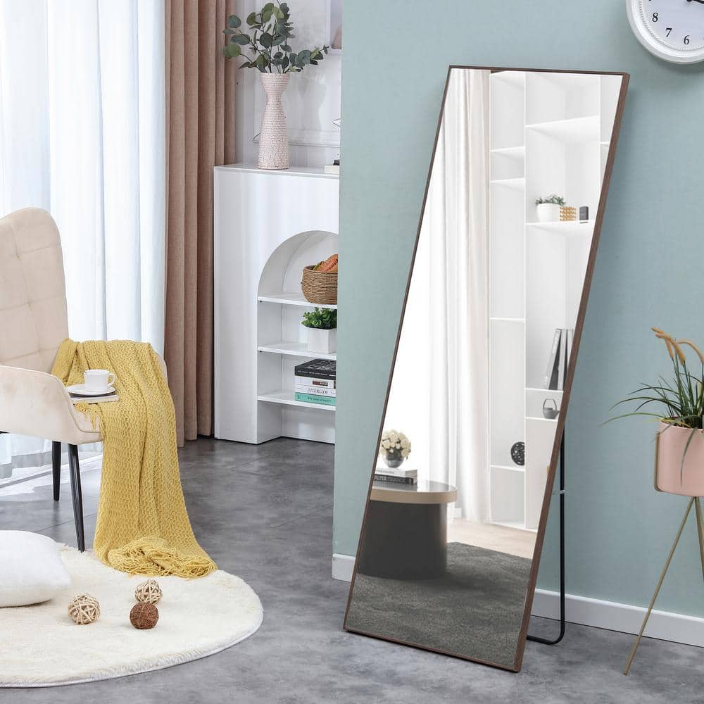 Brown 19 in. W x 63 in. H Rectangular Solid Wood Framed Full Length Mirror,