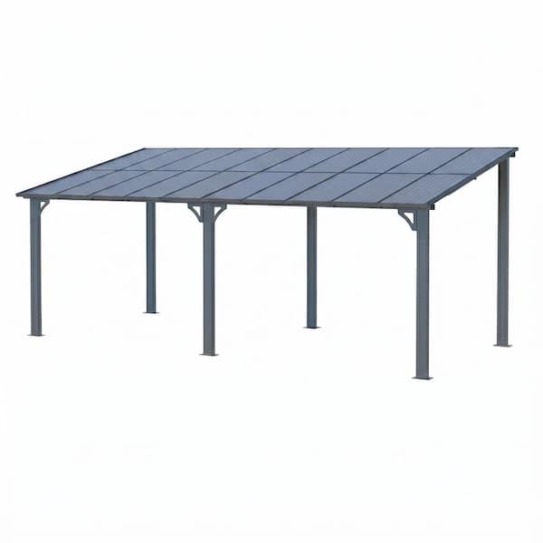 8 ft. x 20 ft. Outdoor Steel Freestanding Gazebo, Lean-To Sun Shelter, Wall-Mounted Sun Shelter