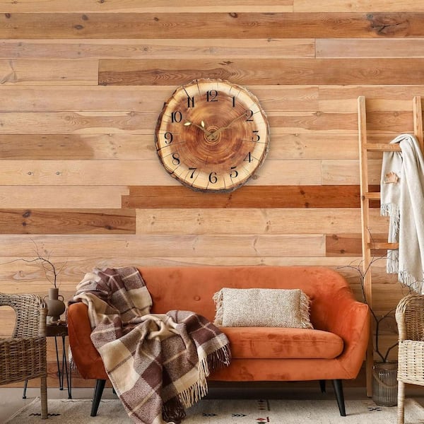 Brown Analog Wood Silent Non Ticking Wall Clock HDFL7NDYMJ - The
