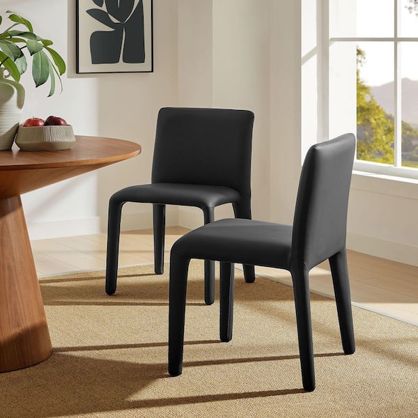 Rhodes Fully Upholstered Dining Chair in Black-Vegan Leather Dining Chair for Living Room