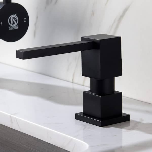 Matte Black Metal Sink Soap Dispenser with 13 oz. Bottle, Built-in and Refill from Top Design for Kitchen