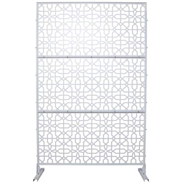 Outdoor and Indoor 6.3 ft. x 4 ft. Freestanding Decorative Privacy Fence Screen White Metal for Garden Fence