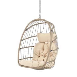 Hanging Egg Chair in Beige with Light Beige Cushions Patio Swing