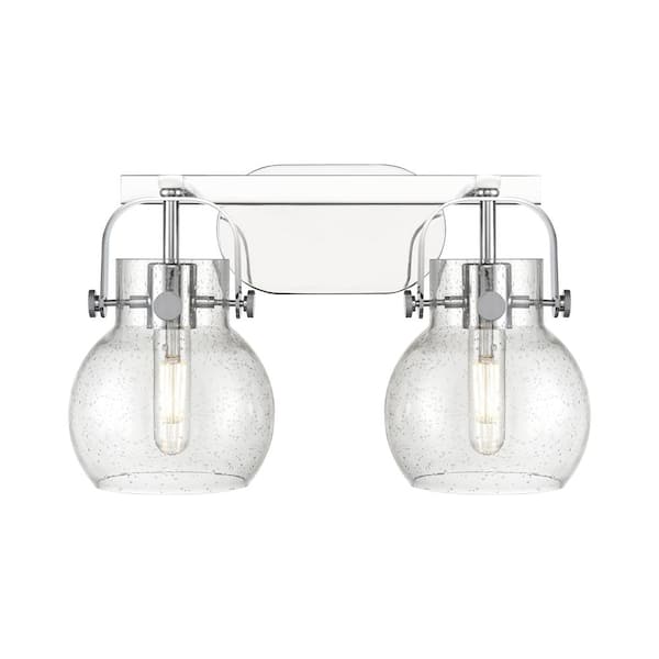 Innovations Pilaster II Sphere 17 in. 2-Light Polished Chrome Vanity Light with Glass Shade