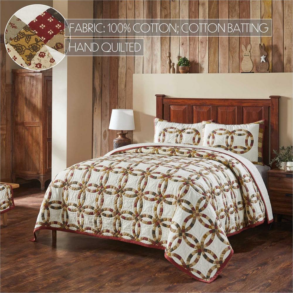 Queen Size Red and Creme Cotton Reversible Quilt Set
