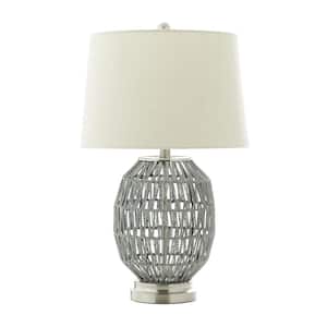 25 in. Gray Cotton Woven Handmade Task and Reading Table Lamp with Silver Base