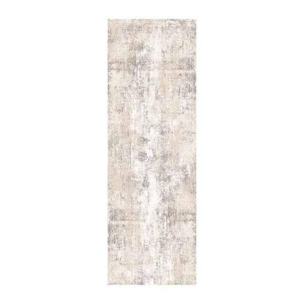 Van Gogh Beige/Grey 2 ft. x 6 ft. Modern Abstract Area Rug