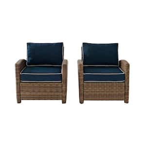 Bradenton 2-Piece Wicker Outdoor Seating Set with Navy Cushions - 2 Arm Chairs