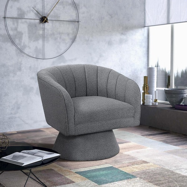 Lazzara Suzanna Dark Gray Boucle Fabric Upholstery Swivel Arm Chair