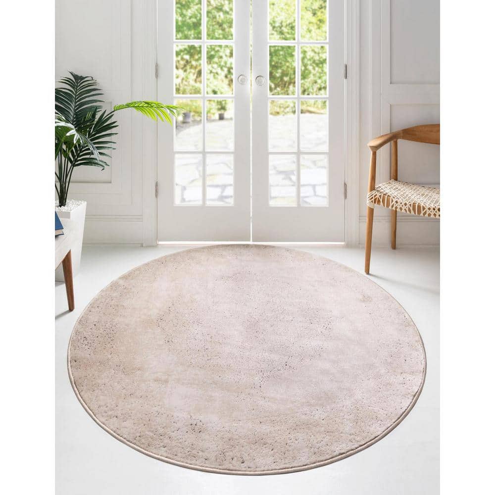 Ivory Round Polypropylene and Polyester Indoor Rug