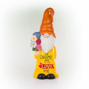 24 in. H "To Gnome Me Is To Love Me" Indoor/Outdoor Garden Gnome Statue, Orange/Yellow