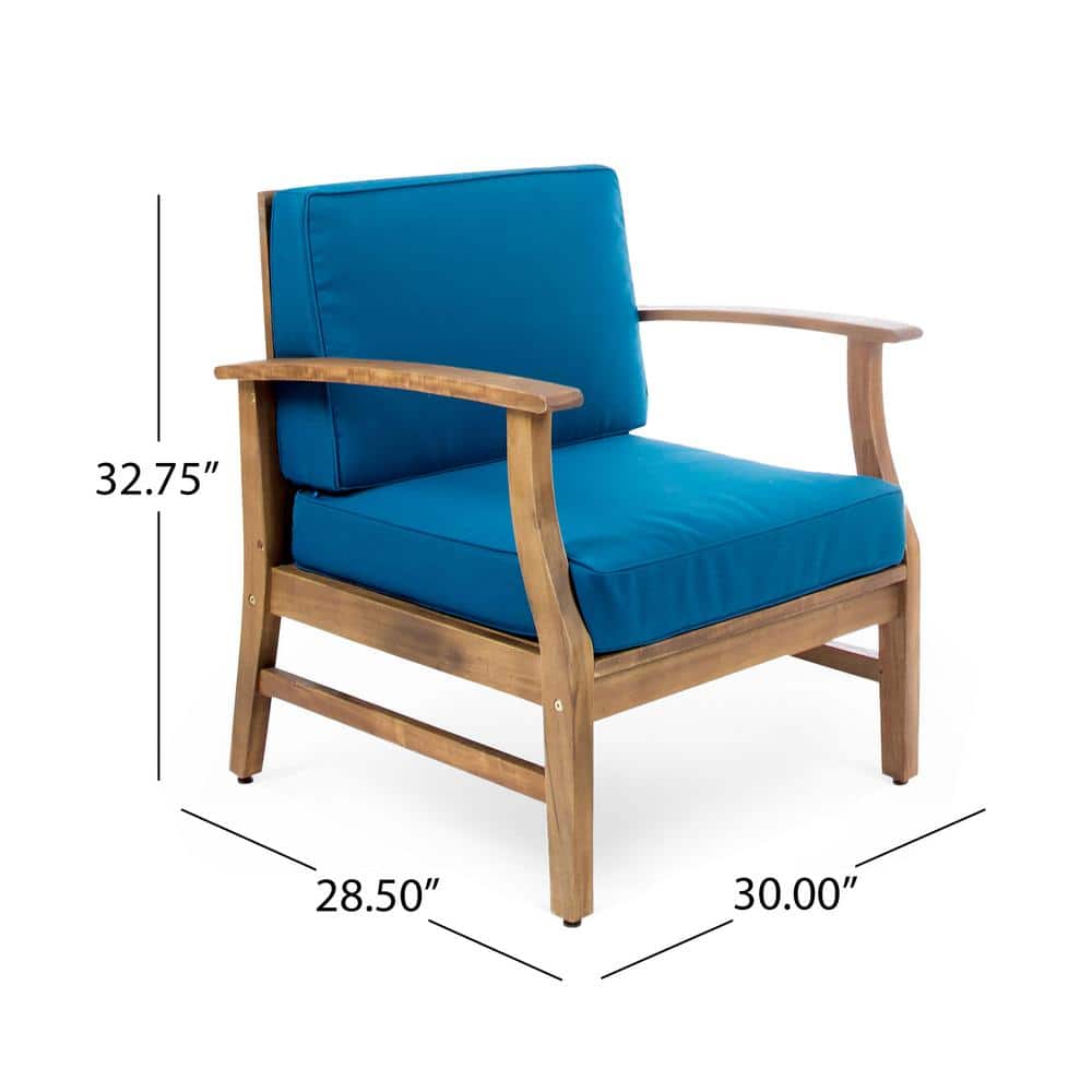 Teak Brown 4-Seat Fire Pit Set with Blue Cushions