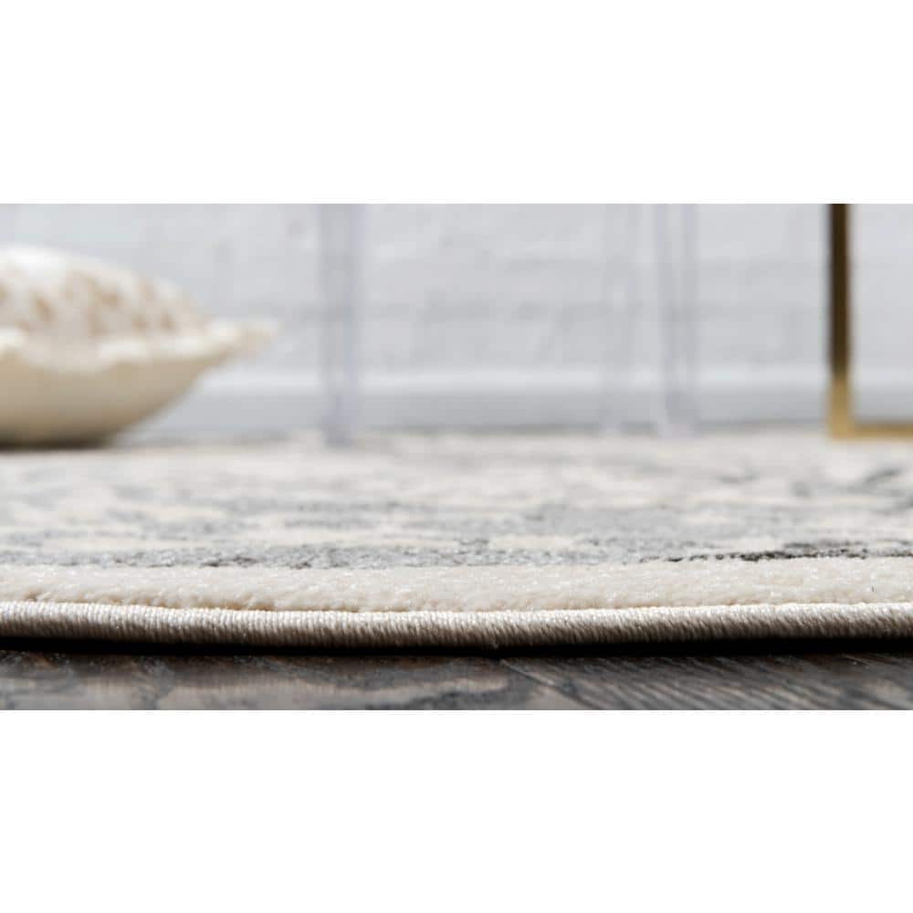 Miranda Ivory and Gray Round Synthetic Easy-Care Rug, 6' Diameter