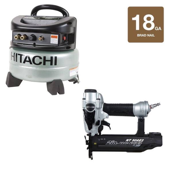 Hitachi 2 in. x 18-Gauge Finish Nailer and 6 Gal. Oil-Free Pancake Compressor Kit (2-Piece)