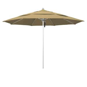 11 ft. Silver Aluminum Commercial Market Patio Umbrella with Fiberglass Ribs and Pulley Lift in Champagne Olefin