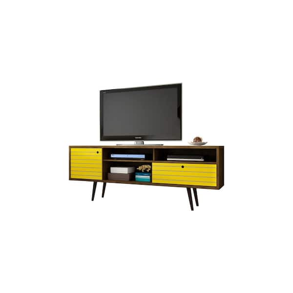 Manhattan Comfort Liberty 70.86 in. Rustic Brown and Yellow TV Stand Fits TVs Up to 65 in. with Storage Doors and Cable Management
