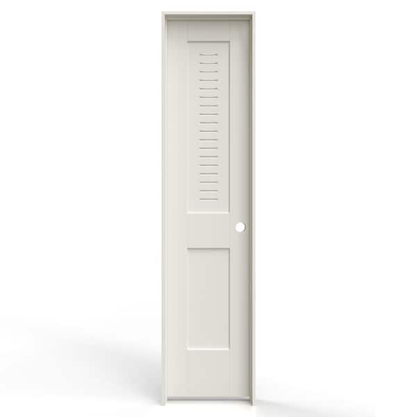 JELD-WEN 18 in. x 80 in. 2 Panel Left-Handed Primed MDF Wood Single Prehung Interior Door w/Upper Modern Ventilated Panel Louver