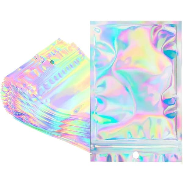 Unbranded Holographic Resealable Smell Proof Bags 9 x 6 in. Mylar Foil Pouch for Food Storage Party Favors 50-Piece
