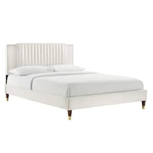 Zahra White Channel Tufted Performance Velvet Frame King Platform Bed