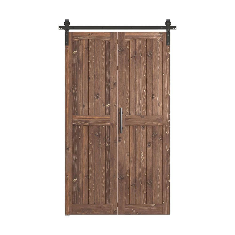 Arch Top 30 in. x 84 in. Assembled Solid Core Dark Walnut Pine Wood Bi-Fold