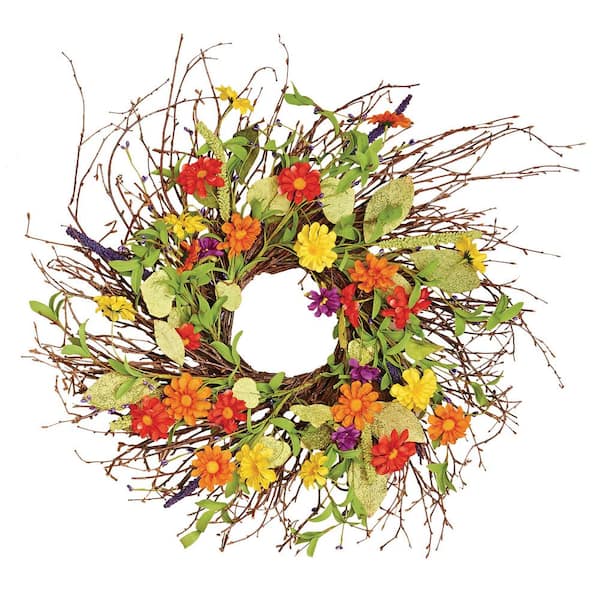 Worth Imports 24 in. Artificial Mixed Flower Wild Wreath