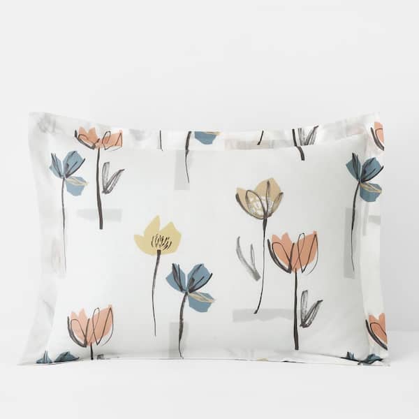 The Company Store Company Cotton Tulip Blossom White Multi Cotton Percale Standard Sham