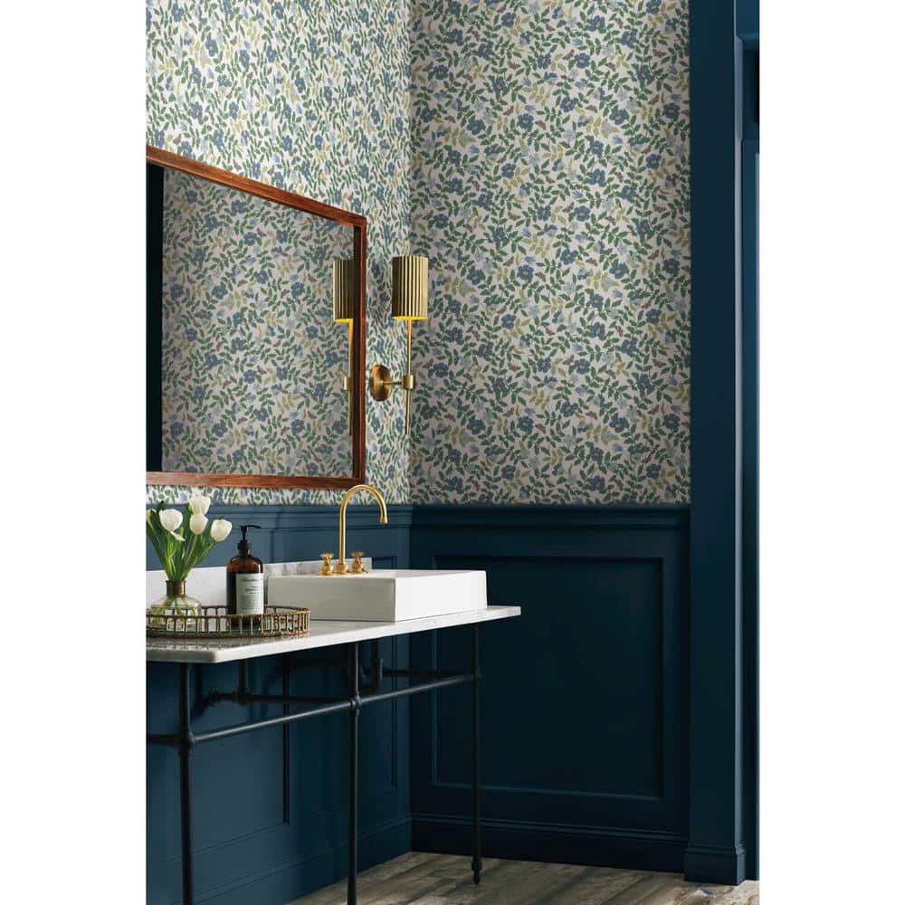Primrose Blue and Off-White Floral Peel and Stick Wallpaper