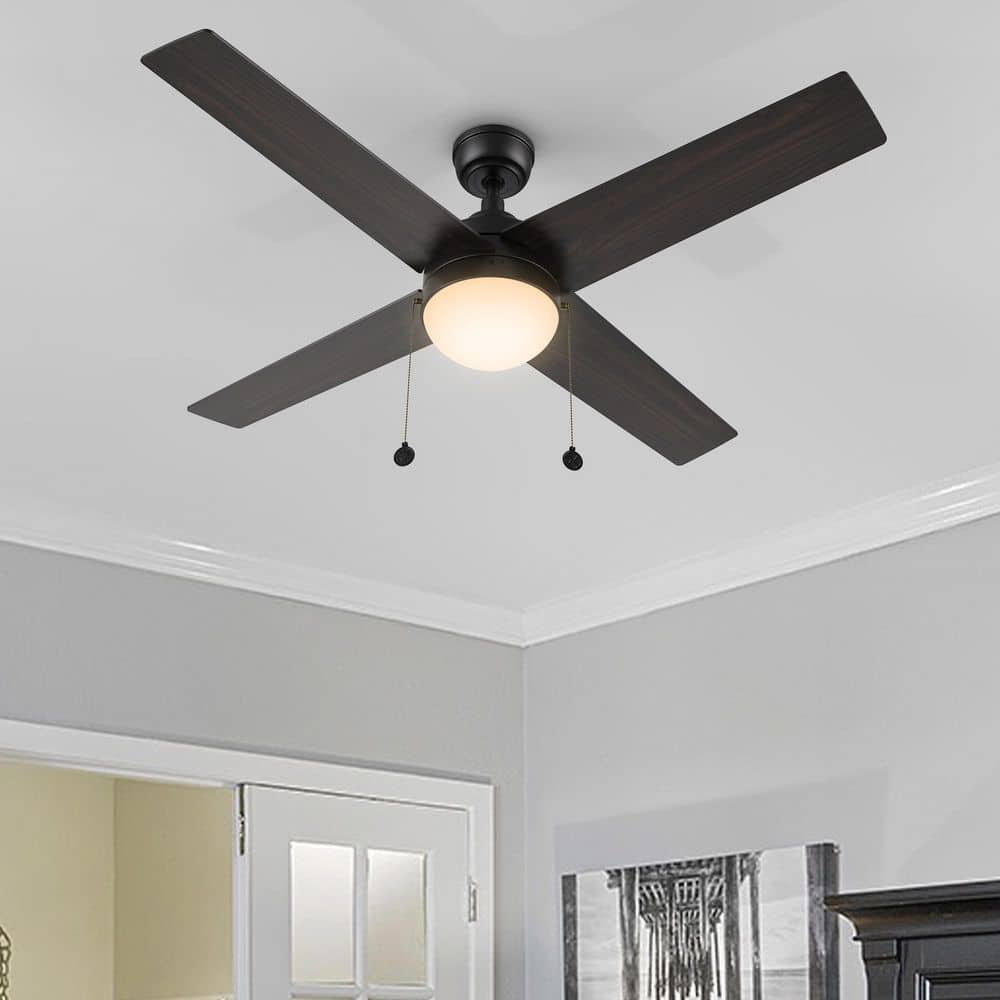 Visalia 52 in. Indoor Matte Black Downrod Standard 3-Speed DC Ceiling Fan with Dimmable LED and Pull Chain price history on PriceWatchPro