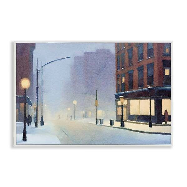 Stupell Industries Misty Winter City Street by Noah Bay White Framed Abstract Giclee Art Print 12 in. x 18 in.