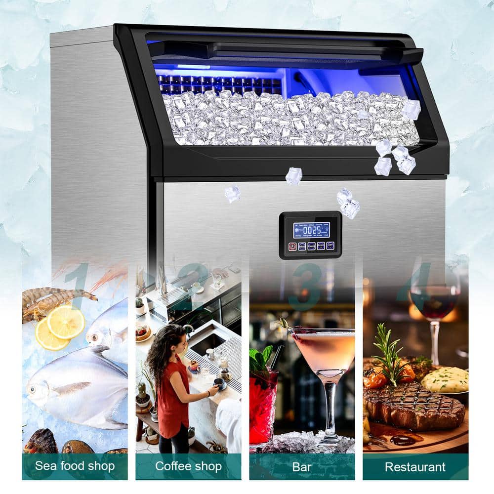 Stainless Steel Commercial Ice Maker with 77lb Storage