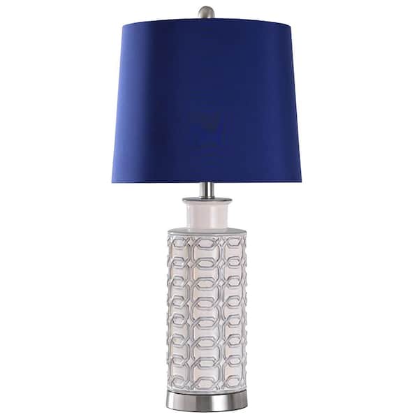 StyleCraft Link 26.75 in. Cream, Blue, Brushed Nickel Table Lamp