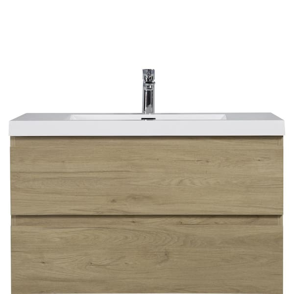 Boosicavelly 36 in. W x 20 in. D x 22 in. H Single Sink Floating Bath Vanity in Natural Oak with Glossy White Resin Top