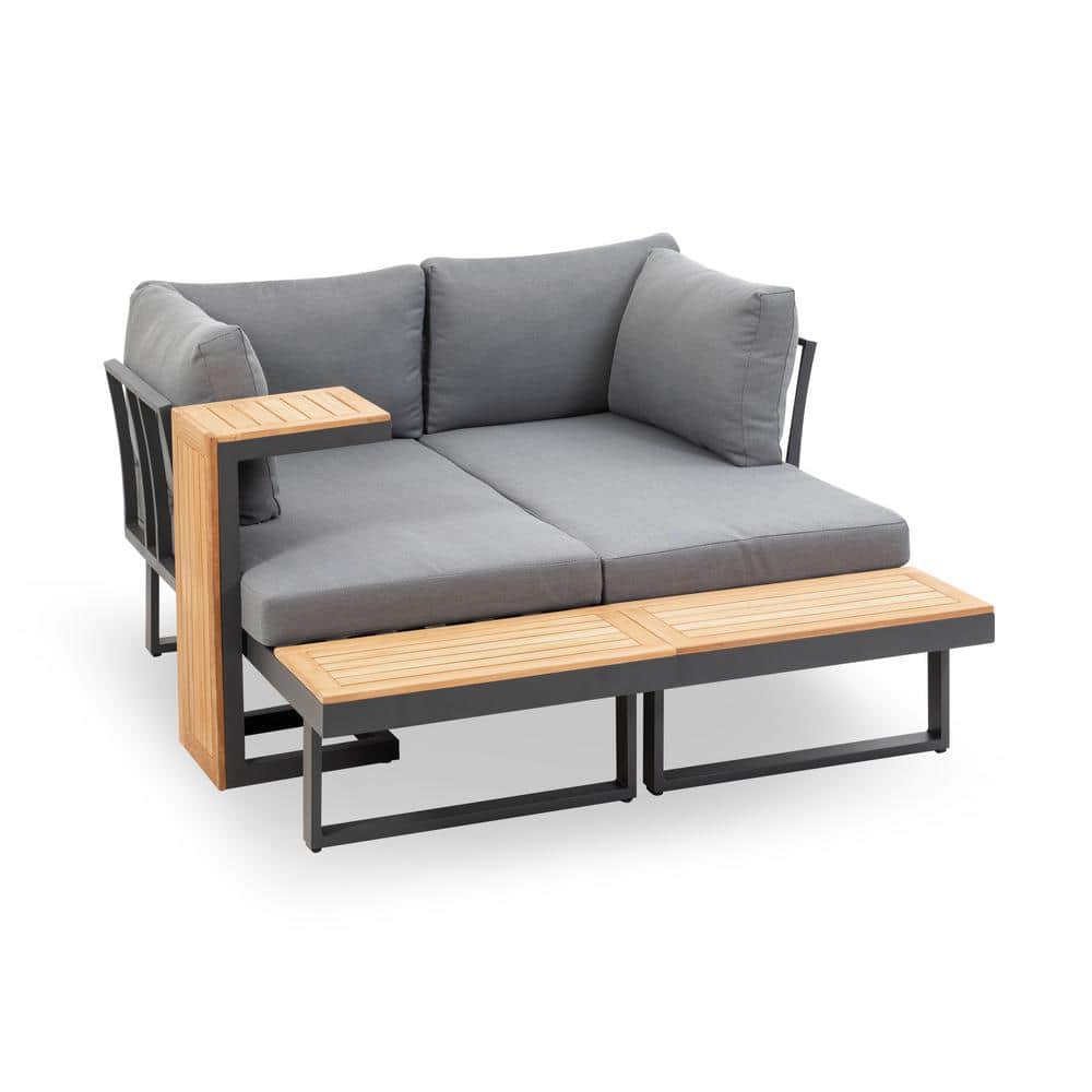 Samara Gray Aluminum and Teak 2-Piece Outdoor Sectional Set