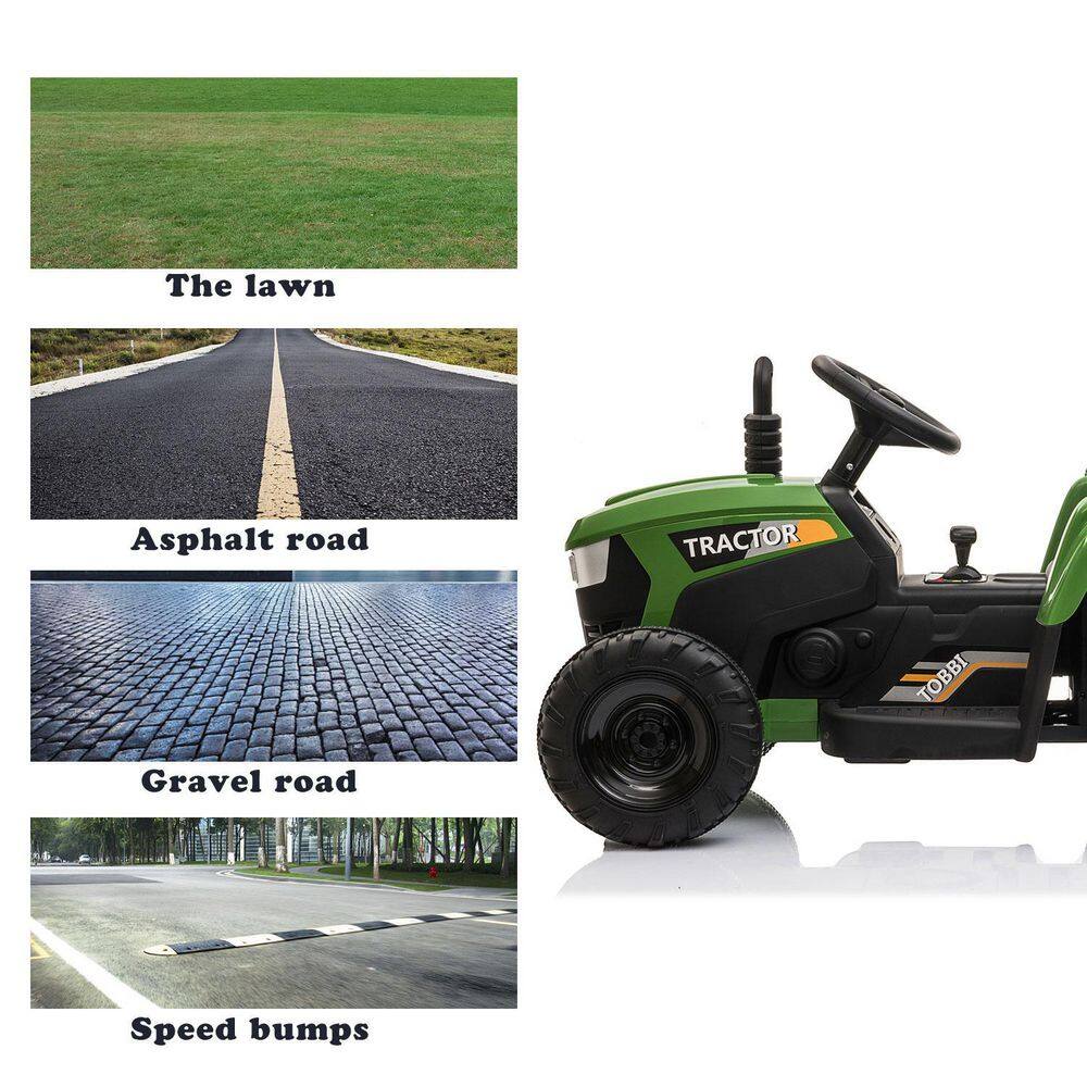 12V Green Ride-On Tractor with Trailer and LED Lights
