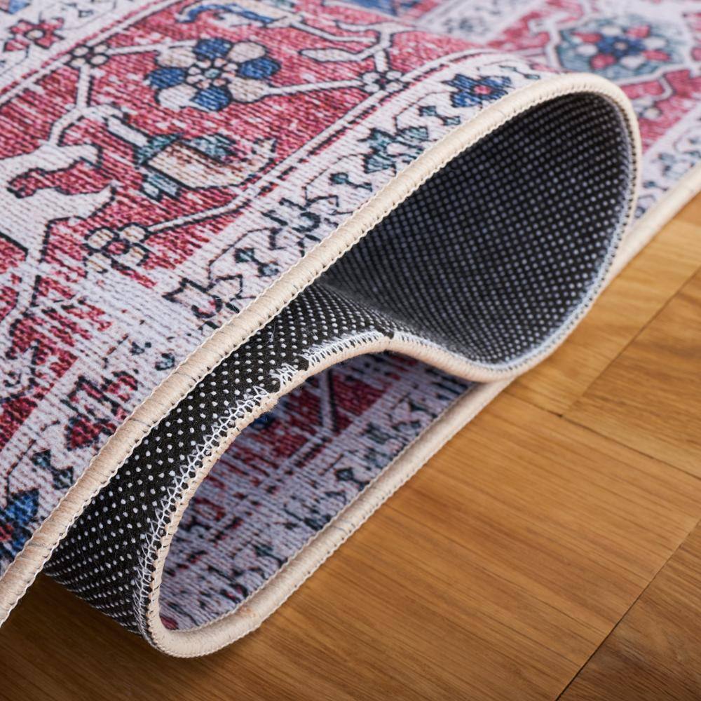 Elegant Red Synthetic 8' x 10' Machine-Washable Rectangular Rug