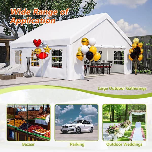 18.5 ft. W x 19.5 ft. L White Tent 2 Storage Bags and Removable Sidewalls for Carport Camping Garden Wedding