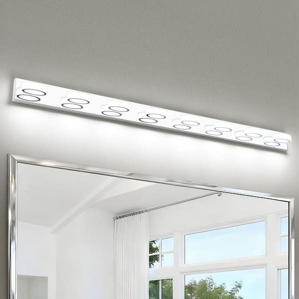 67 in. 8-Light Chrome LED Vanity Light with 270° Rotatable Lamphead Dimmable 5500K Light