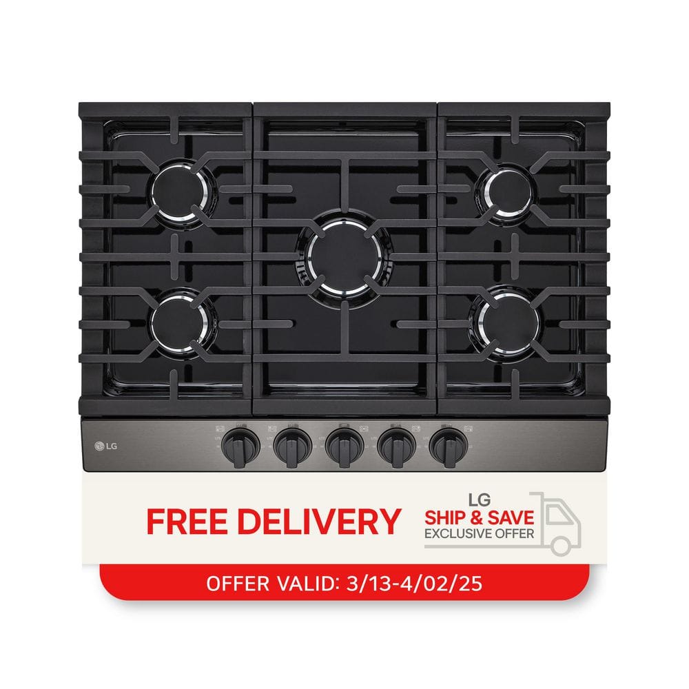 30 in. Gas Cooktop in Black Stainless Steel with 5 Burners and EasyClean